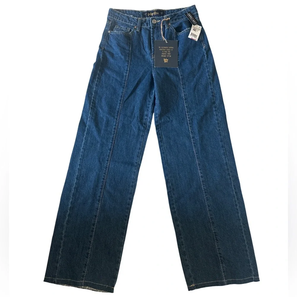 Wide Leg Jeans Organic Cotton Sz 1 High Rise Flare Blue Denim 90s bohemian